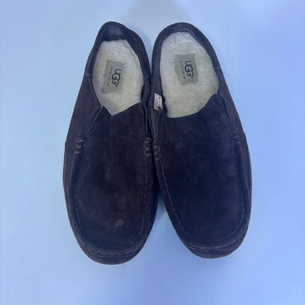 UGG Brown Suede Fur Lined Slide Slipper Shoes Men's‎ 9